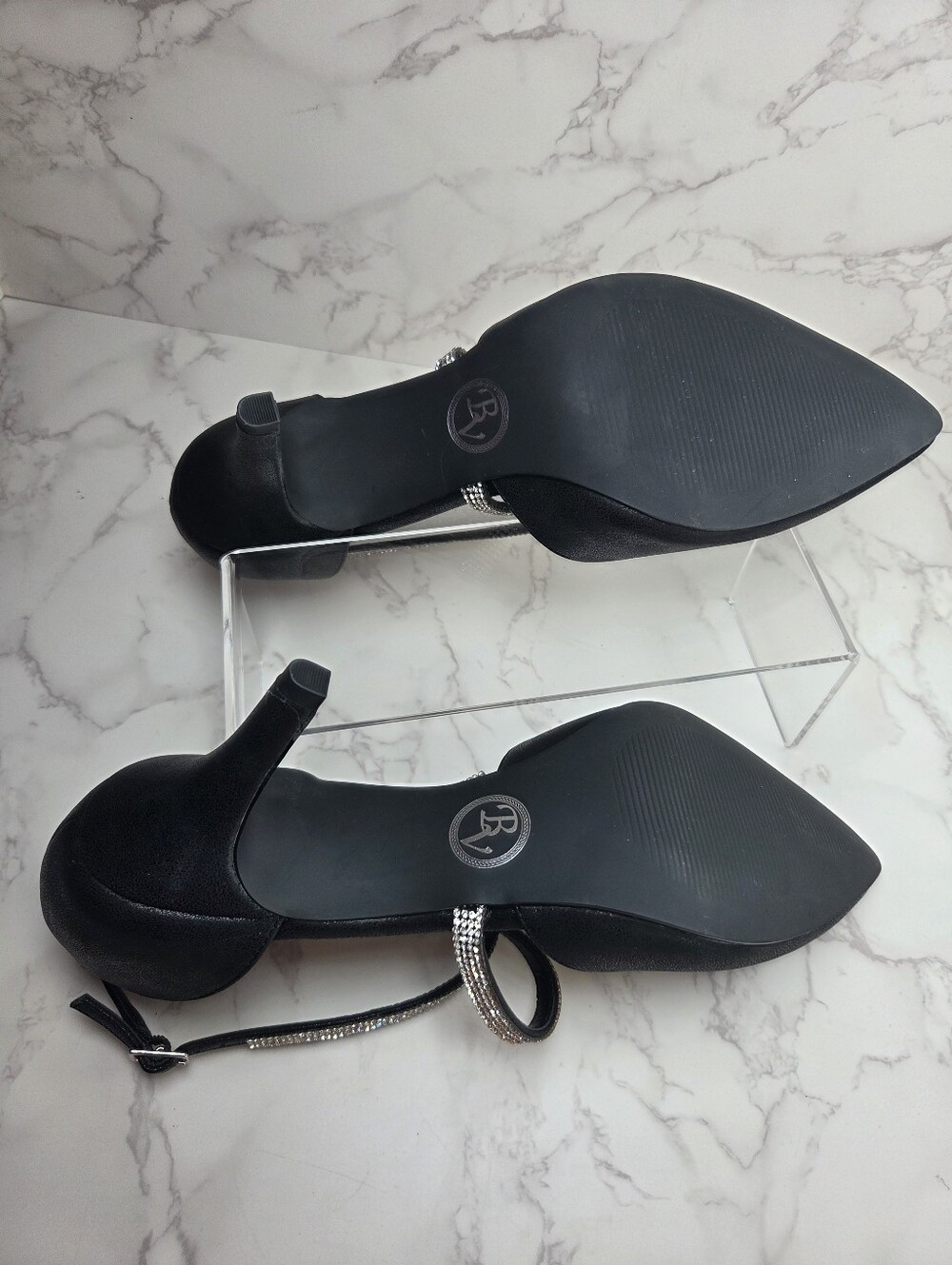 Bella Vita Black Pointed Crystal Strap Mid-Heel Pumps(B42) - Picture 4 of 8
